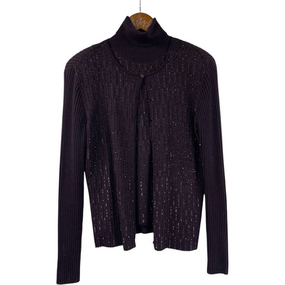 Carlisle Sweaters - Carlisle Sweater Set Purple Silk Sequin Beaded Medium Designer Turtleneck